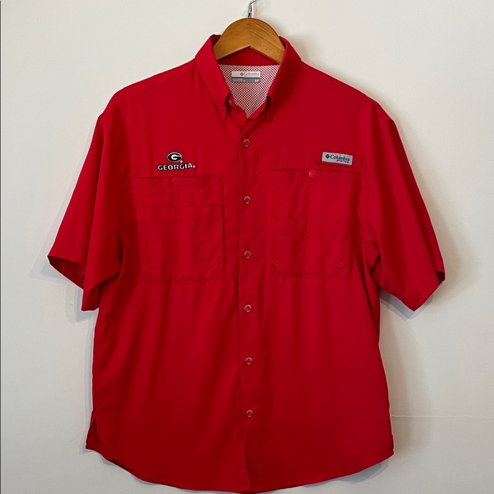 Columbia PFG Men's University of Georgia Casual Button Down Shirt Red S